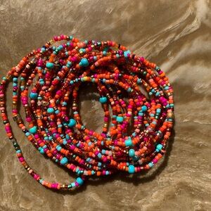 Red and Pink Multi-Strand Beaded Necklace